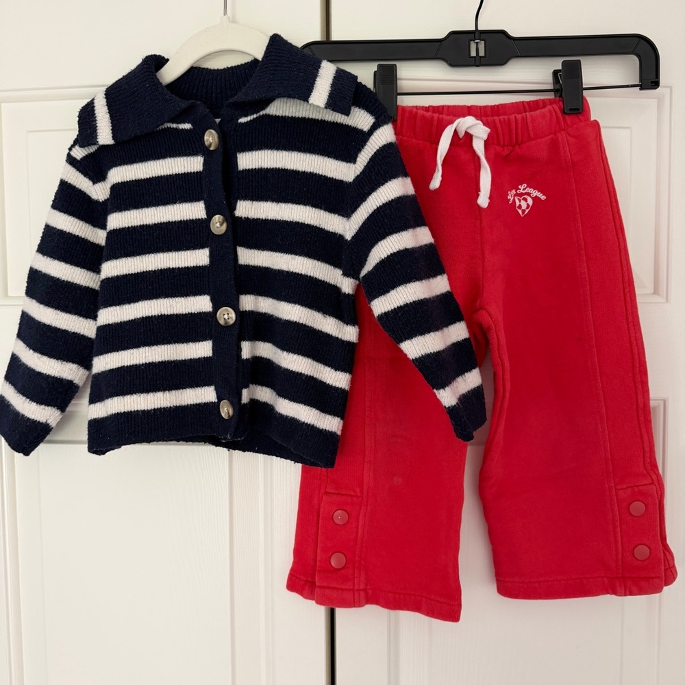 Zara Navy and White Striped Knit Cardigan